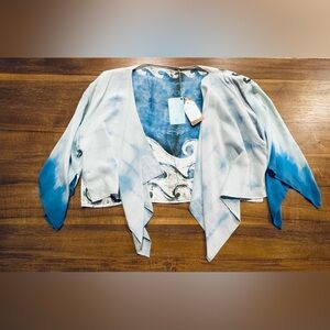 NWT Sarai “Hena Story” Blue flowy Kimono Jacket One Size